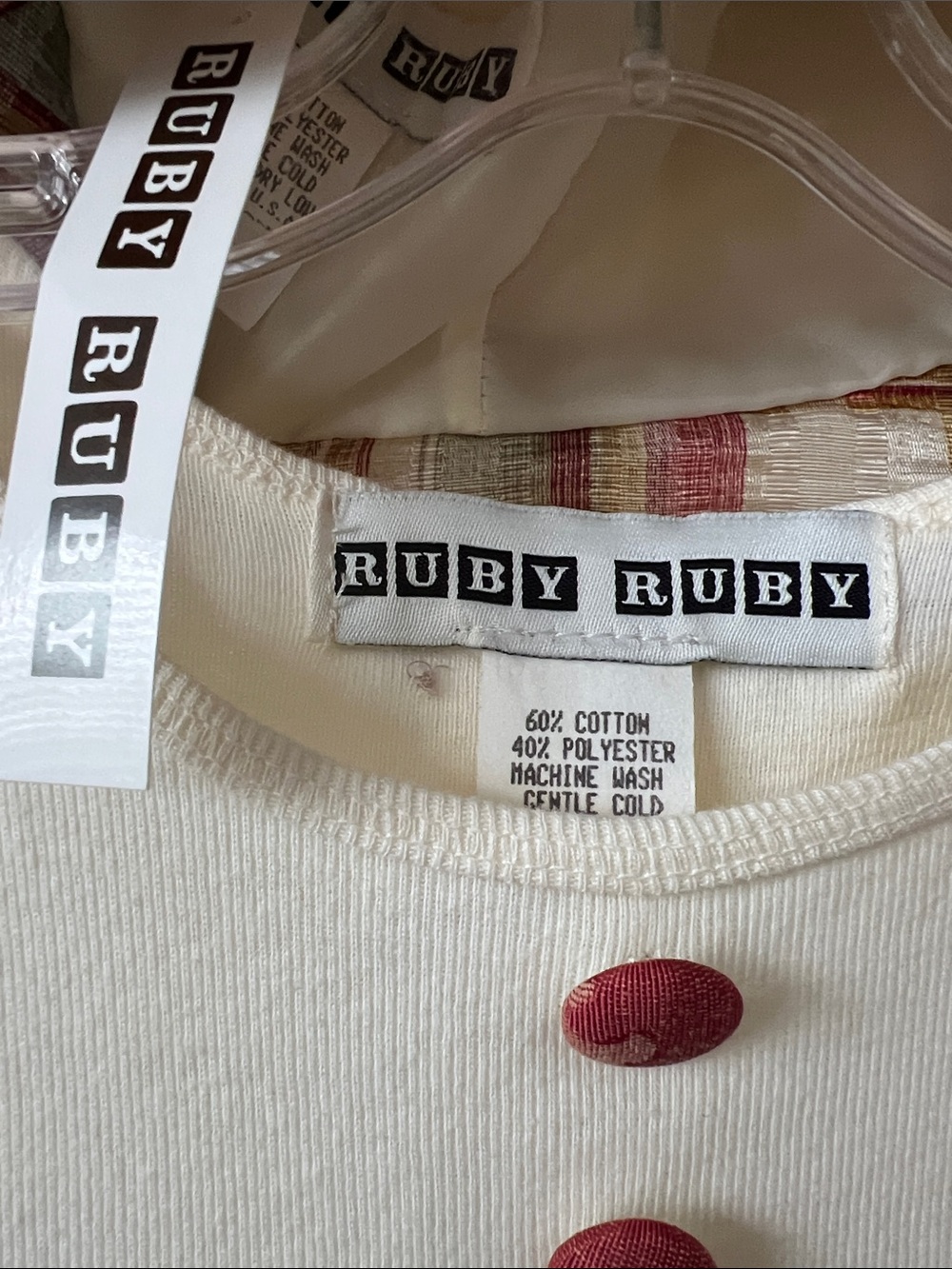 Vintage Neutral Cream Top with Red Plaid Skirt Dress and Matching Hat 24M - Picture 3 of 12